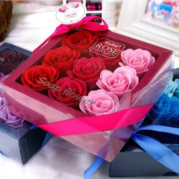 9Pcs Tvorivé Gradient Simulácia Mydlo Ruža Kvet Voňajúce Kúpeľa Telo Sprcha Romantickú Svadbu Prospech Valentína Darček S Box