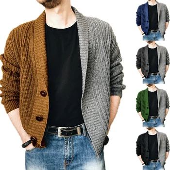 Na jar a na Jeseň Roku 2022 Nové pánske Sako Dvojité Farba Spájať Voľné tvaru Cardigan Sveter Kabát Singel svojim Bežné Knitwear