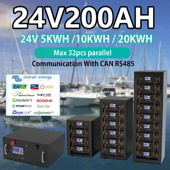 LiFePO4 24V 5KW Batériu 29.2 V 200AH Lítium-Solárne Batérie 6000+ Cyklov Max 32 Paralelne S RS485/MÔŽE Com Pre 24V Invertor