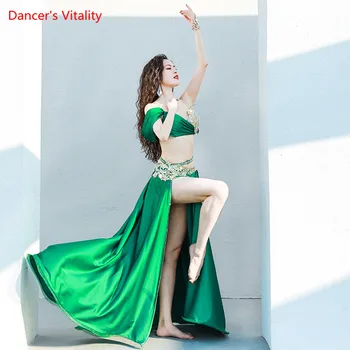 Brušný Tanec Vyhovovali Diamond-Studded Šatka Podprsenka Split Big Swing Sukne Výkon Oblečenie Nastaviť Orientálna Tanečná Súťaž Oblečenie