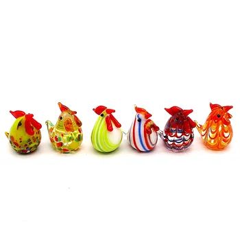 6pcs Vlastné Farebné Miniatúrne Sklenené Kuracie Ornament Zvierat Figúrka Ručne Fúkané Domova Multicolor Lady Deti Vianočný Darček