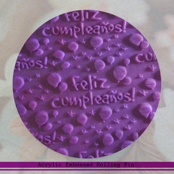 1 Kus Feliz Compleanos Vzor Textúrou Roll Kolíky Happy Birthday V Španielčine Cake Zdobenie Kuchynské Náradie