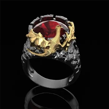 Milangirl Módne Prstene pre Mužov Mocné Osobnosti Dragon Krúžok Červený Zirkón Čierne Pánske Krúžok Punk Šperky