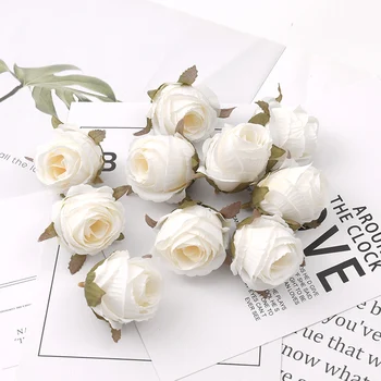 50pcs 4cm White Rose bud Umelého Hodvábu Kvet Hlavy Svadobné Dekorácie DIY Veniec Scrapbooking Plavidlá Falošné Kvety
