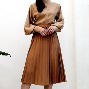 Vysoký Pás Ženy Sukne Bežné Vintage Pevné Belted Skladaný Midi Sukne Márie 19 Farieb, Módne Jednoduché Saia Mujer Faldas