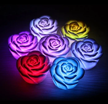 7 Farby Meniace sa Auto Flameless Romantické Ruže Kvet Tvarované LED Sviečka Nočné Svetlo Na Vianoce Svadobné Party Dekor Príslušenstvo