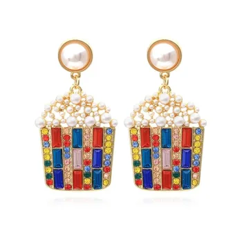 Kórejský Jednoduché Pearl Farebné Diamantový Prívesok Náušnice pre Ženy Módny Trend Sladké Luxusné Žiarivé Náušnice ZA Zliatiny Zinku Šperky