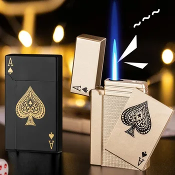 Plynový Zapaľovač Vetru Kovové Tvorivé Poker Jet Pochodeň Bután Cigaretové Zapaľovače Fajčenie Príslušenstvo Peniaze Detektor Lampa Darček pre Muža