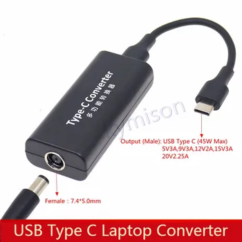 Prenosný Napájací Konektor Konektor Dc Adaptér Nabíjačky Converter pre Macbook HP 7.4x5.0 mm Samica na USB Typu C Adaptér Muž maximálne 45 w