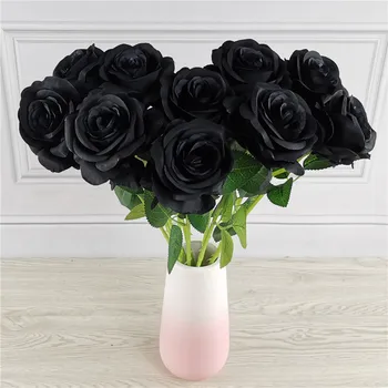 Black Rose Umelý Kvet Jednu Pobočku Pocit, Púpava Kvet Domova Halloween Christmas Party Simulácia Hodvábu Kvetov
