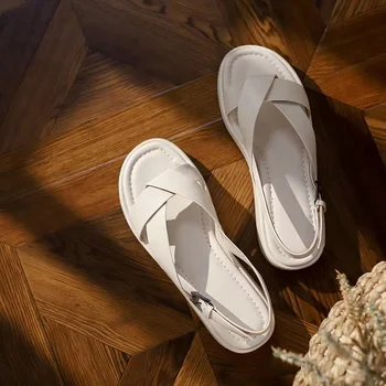 Letné Nové Sandále Ženy Móda Pohodlné Modrá Tlač Otvorenou Špičkou Ploché Topánky Dámy Jednoduché, Bežné Gladiator Sandále