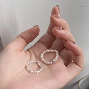 2ks/set kórejský Módne Šumivé Krúžok Imitácie Perál Korálkové Prstene pre Ženy, Dievčatá Kĺbu Prsta Prsteň Estetické Šperky