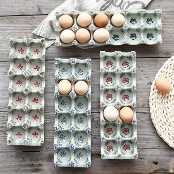 Moderné Glazúra Farby Keramických 12 Mriežky Oddelenie Vajcia Zásobník Obdĺžnikový Vaječné Jedlo Kuchyňa Domácnosti Úložný Box Skladovanie Zásobník Porcelánu