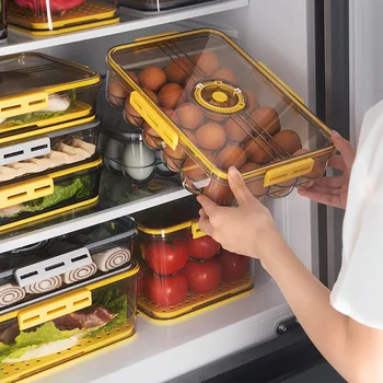Chladnička Úložný Box Kuchyňa Úložný Kontajner pre potravinársky Plastové PET Priehľadné Pribrala Časomerné Mrazené Organizátor Box