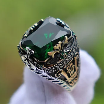 Nové Vykladané Emerald pánske Luxusné Krúžok Osobnosti Retro Panovačný Osobnosti Krúžok Navštevovať Hostine Strany Šperky