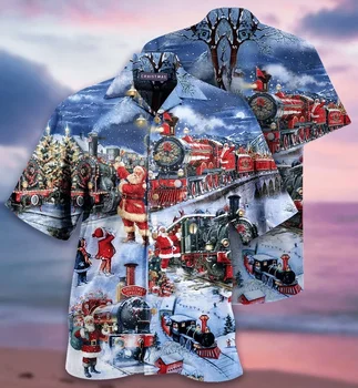 Nové Ležérne pánske Košele Vianočné Vintage Havajské Krátky Rukáv Nadrozmerná Košele Letné Plážové oblečenie