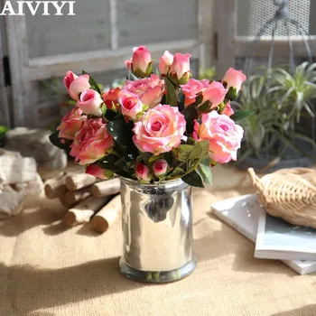 Kvalitné umelé kvety, živé skutočný dotyk ruže rayon kvet nevestu domov svadobné dekorácie