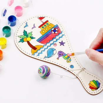 Kreatívne Hobby Ručné Maľovanie Pat Loptu Vzdelávacie Ručné Hra Maľba Diy Drevená Hračka Raketa Graffiti Hračky Pre Deti,