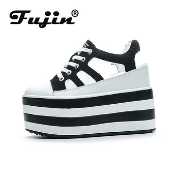 Fujin 12 cm Platforma Klinu Topánky Sandále pre Ženy Tenisky Letné Topánky Duté Rez Letné Tenisky pravej Kože