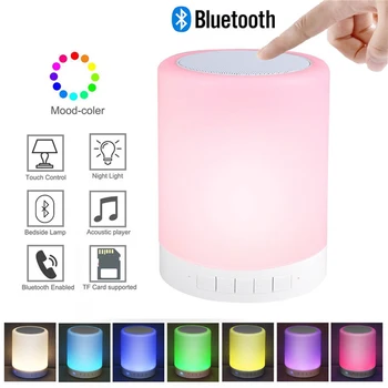 Farebné Nočné Svetlo S Bezdrôtovým pripojením Bluetooth Reproduktor Smart Prenosné, Dotykové Ovládanie Farieb LED Stôl, stolná Lampa Podpora TF Kariet AUX