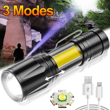 Mini LED Baterka USB Nabíjanie Prenosných Zoom Baterky 3 Režimy Silné Svetlo, Pochodeň Nepremokavé Vonkajšie Turistika Kempovanie Lampa