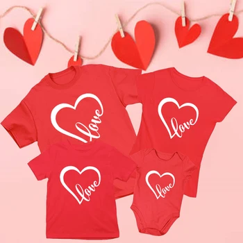 Láska Srdce Rodiny Zodpovedajúce Oblečenie Matka, Otec, Dcéra, Syn, Deti, Dieťa T-shirt Valentine Vzhľad, Oblečenie, tričko, Krátky Rukáv, Topy