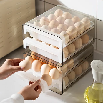 32 Rošty, Dvojité Vajcia Úložný Box Čerstvé Udržať Kuchyňa Vajcia Zásobník na Zásuvky-typ Chladničky Potravín Organizátor