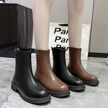 Nový Luxusný Chelsea Boots Ženy Členková Obuv Robustný Zimné Topánky Na Platforme, Členkové Topánky Pošmyknúť Na Robustný Päty Boot Značky Dizajnér