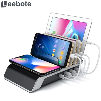 Leebote 45 Wattov, 4 Porty USB Nabíjacej Stanice Typ C Výstup Univerzálny Qi Bezdrôtová Nabíjačka pre iPhone pre Samsung Android Telefóny