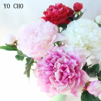 YO CHO 2 Hlavy Veľký Pivonky Umelé Kvety Hodváb Pivonky Kytice Falošné Kvety Domova Biele Ružové Svadobné Party Dekorácie