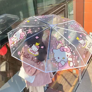 Kawaii Hello Kitty Transparentný Dáždnik Anime, Komiksu Sanrio Skladacie Prenosné Parasol Módne Dážď Príslušenstvo Darček