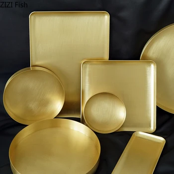 Gold Brass Skladovanie Zásobník Slúži Tanier Maliarov Kartáčovaný tvoria Kovové Riad/Štítok Šperky/Kozmetika/Candy/Potraviny porcie