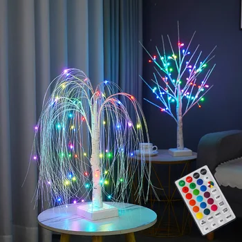 Dovolenka LED Willow Tree Gypsophila Farebné Strom Diaľkové stolná Lampa Pre Domáce, Spálne, Svadobné, Vianočné, Krytý Dekor Nočné Svetlo