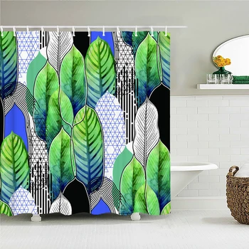 200x180cm Opony pre kúpeľňa 3D rastlina listy list tlač nepremokavé domácnosti dekoratívny záves s háčikmi sprchový záves
