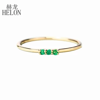 HELON Prírodné Emerald Krúžok Pevné 14k Žltého Zlata Tenké Stohovanie Minimalistický Promise Ring Môže Birthstone Zapojenie Svadobné Šperky