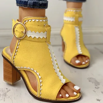 Karinluna Veľké Veľkosť 43 prispôsobené topánky rímsky štýl žltá, červená, biela námestie vysoké podpätky pracky letné topánky sandále žena