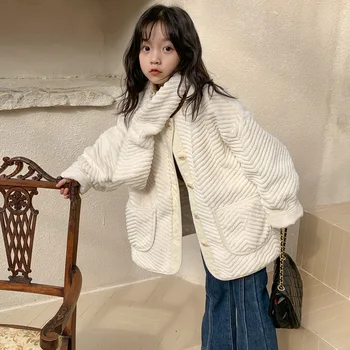 Deti Oblečenie 2022 Jeseň Zimný Kabát kórejský Štýl Farbou Srsti Bežné Pribrala Teplé Jednoduché Umelú Kožušinu Kabát s Šatku