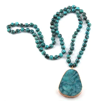 Nové Módne České Šperkov z Prírodného Kameňa Blue Dot Viazané Veľké Kamenné srdce Prívesok Ženy Náhrdelník