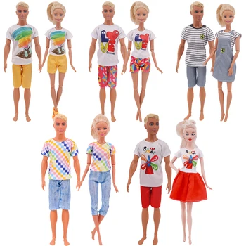 2 KS Barbies &Ken Bábiky Oblečenie Tričko, Džínsy, Sukne Každodenné Bežné Nosenie Pár Oblečenie Ručné Príslušenstvo Deti Darček Hračky Barbies
