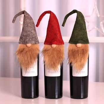 Vianočné Ozdoby Rudolf Fľaša Vína Tašky Darčeky Šampanské Flitrami Držiteľov Santa Claus Vianoce Domov Večeru Tabuľka Dekoroch