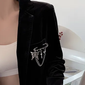 2021 Módne Vintage Motýľ Kríž Reťazca Brošňa Pripnúť Odznak Punk Reťazca Kovové Kolíky Pre Egirl Oblečenie, Klobúk Dekorácie, Šperky, Darčeky