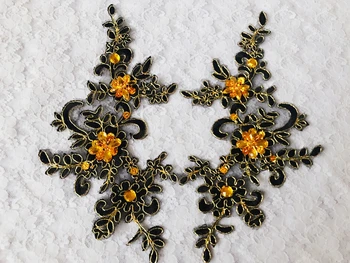 Ručné black šiť na crystal škvrny flitrami Kamienkami čipky nášivka 23*10 cm na vrchu šaty, sukne
