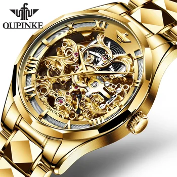 OUPINKE Luxusné Muži Mechanické Náramkové hodinky Automatické Hodinky Mužov Kostra Volfrámové ocele Sapphire Business Sledovať relogio masculino