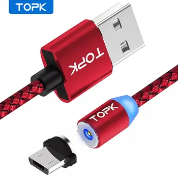 TOPK AM17 LED Indikátor Magnetické Nabíjací Kábel Inovované Nylon Pletená Magnet Micro USB Kábel pre Samsung S7 Xiao Redmi 4X