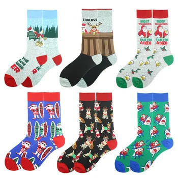 CHAOZHU Tvorivé Cartoon Elk Santa Darček Ponožky Pre Mužov Sviatky Sox Calcetines Veselé Vianoce pánske Ponožky Dlho Zábavné Šťastný