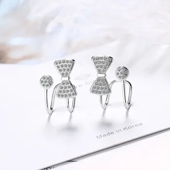 Nové Modely Bielymi Zirkónmi Luk Earless Otvor Náušnice AAA+ Biela CZ 925 Silver Needle Šperky Pre Ženy, Najlepší Darček