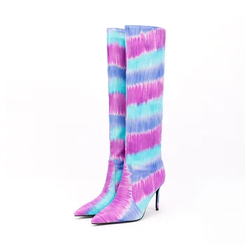 Rainbow Tenké Podpätky, Topánky Ukázal Prst Kolená Vysoké Ženy, Topánky Pošmyknúť Na 2023 Nové Dizajnér Luxusné Dámske Topánky Sexy Veľké Botas Veľkosť