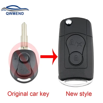 QWMEND 2Buttons Inovované Flip Skladacie Diaľkové kľúča Vozidla Prípade Pre SsangYong Actyon Kyron Rexton Tlačidlo púzdro Prázdne