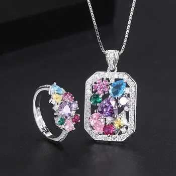 2022 Nové Módne Šperky Crystal Sady pre Ženy Lesklé AAA Zirkón Vintage Prsteň Náhrdelník s Príveskom, Svadobné Zapojenie Príslušenstvo