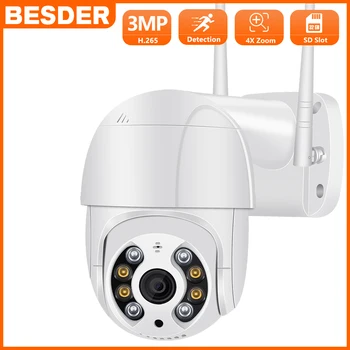 BESDER 3MP 2MPX Mini PTZ IP Kamera WiFi Detekcia Ľudských obojsmerné Audio Farebné Nočné Videnie Vonkajší KAMEROVÝ Video Surveillance Camera